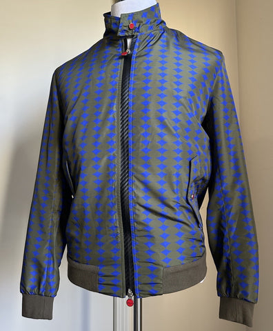 NWT  Kiton Men Diamond-Print Windbreaker Track Jacket BLUE OLIVE 50/S