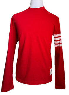 New Thom Browne Men Logo 4-Bar Graphic Jersey Cotton T-Shirt Red Size 3/L Italy