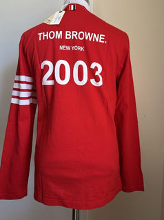New Thom Browne Men Logo 4-Bar Graphic Jersey Cotton T-Shirt Red Size 3/L Italy