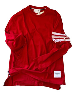 New Thom Browne Men Logo 4-Bar Graphic Jersey Cotton T-Shirt Red Size 3/L Italy
