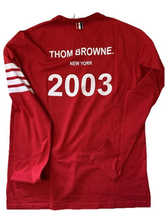 New Thom Browne Men Logo 4-Bar Graphic Jersey Cotton T-Shirt Red Size 3/L Italy