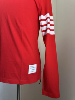 New Thom Browne Men Logo 4-Bar Graphic Jersey Cotton T-Shirt Red Size 3/L Italy