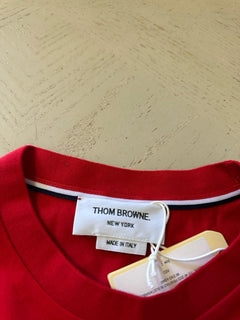 New Thom Browne Men Logo 4-Bar Graphic Jersey Cotton T-Shirt Red Size 3/L Italy
