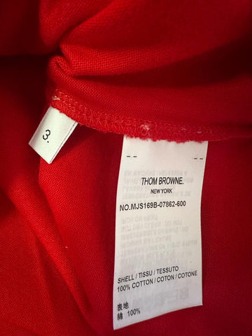 New Thom Browne Men Logo 4-Bar Graphic Jersey Cotton T-Shirt Red Size 3/L Italy