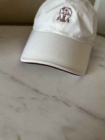 NWT Brunello Cucinelli Men Logo Print Baseball Cap Hat Off White Size L