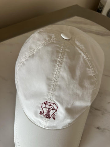 NWT Brunello Cucinelli Men Logo Print Baseball Cap Hat Off White Size L