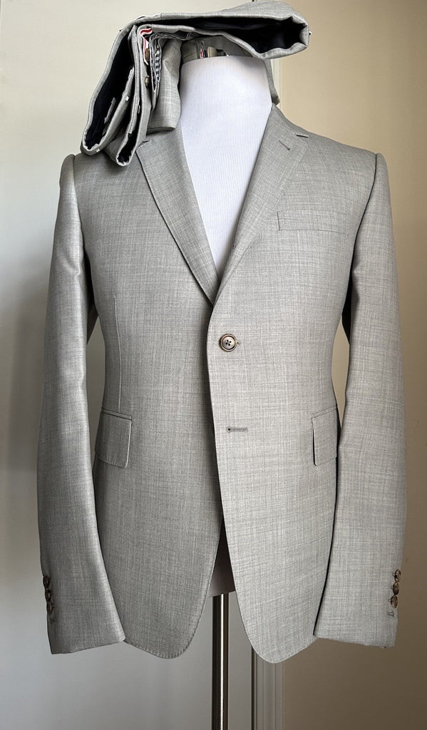 New $3680 THOM BROWNE Men Notch Lapel Wool Suit LT Gray Size 3/52 Eu/42 US Italy