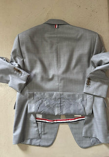 New $3680 THOM BROWNE Men Notch Lapel Wool Suit LT Gray Size 3/52 Eu/42 US Italy