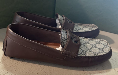 Gucci Men Leather GG Driver Loafers Shoes Brown 10 US/9 UK 730148 New