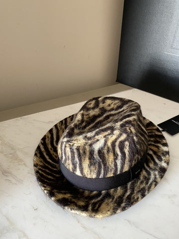 NWT Saint Laurent Womens Fedora Hat Beige/Black Size S Italy