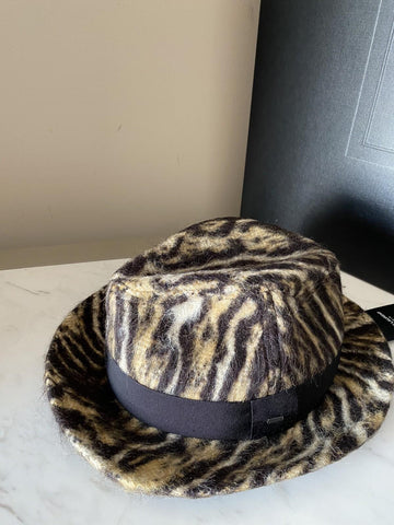 NWT Saint Laurent Womens Fedora Hat Beige/Black Size S Italy