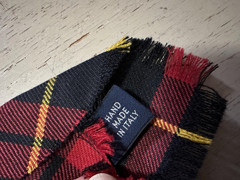 New Polo Ralph Lauren Mens Fringe-Trim Tartan Wool Tie Red Italy