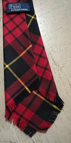 New Polo Ralph Lauren Mens Fringe-Trim Tartan Wool Tie Red Italy