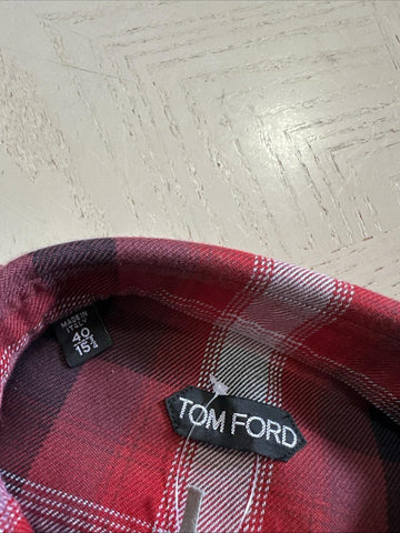 New $750 TOM FORD Men Shirt Red/Black Size 40/15 3/4 Italy