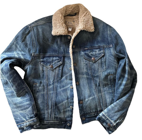 Polo Ralph Lauren Men Faux-Shearling-Lined Denim Jacket Blue Size L