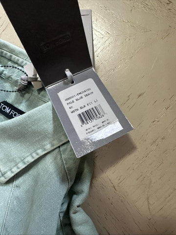 New $940 TOM FORD Men Western Denim Shirt Green /Blue Size 40/15 3/4 Italy