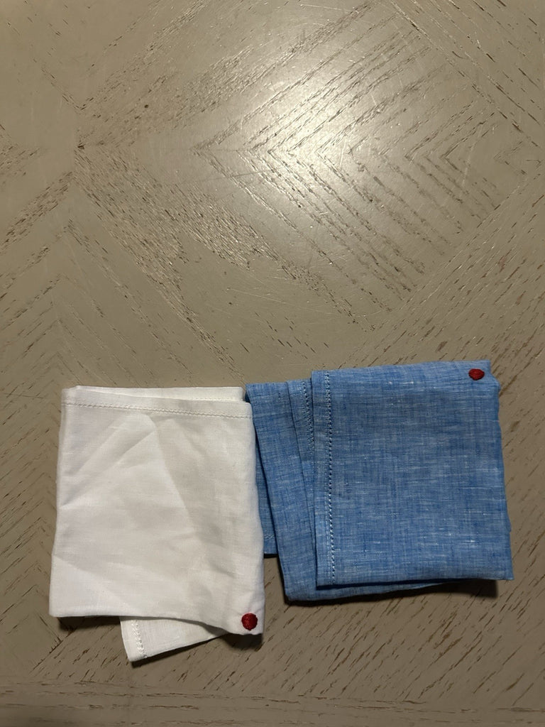 Kiton Cotton Pocket Square White Blue One Size New
