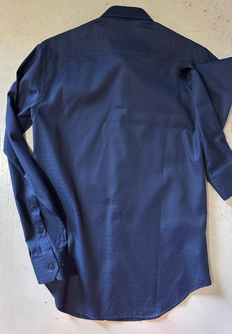 Giorgio Armani Men Logo Print Dress Shirt Navy Size 46/18.5 New $1195 Italy