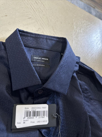 Giorgio Armani Men Logo Print Dress Shirt Navy Size 46/18.5 New $1195 Italy