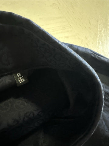 Giorgio Armani Men Logo Print Dress Shirt Navy Size 46/18.5 New $1195 Italy