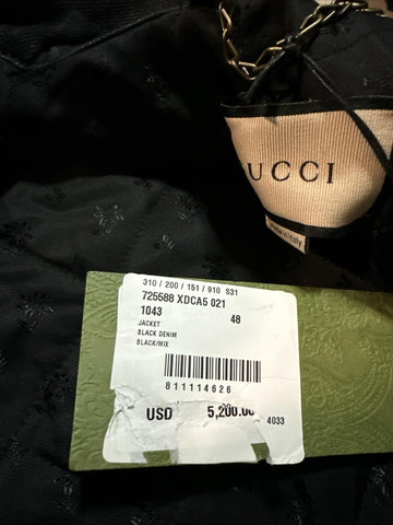 New $5200 Gucci Men Denim Jacket Coat Black 38 US/48 Eu 725588