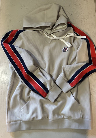New $1750 Gucci Men Compact Jersey LOGO PRINTED Hoodie Pullover Sweater Beige L