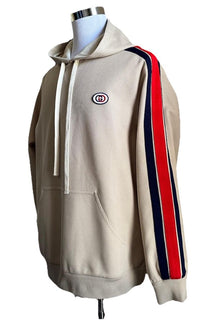 New $1750 Gucci Men Compact Jersey LOGO PRINTED Hoodie Pullover Sweater Beige L