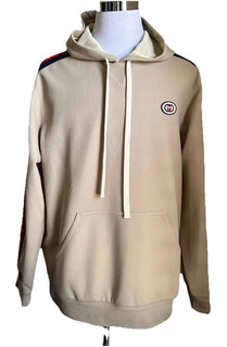 New $1750 Gucci Men Compact Jersey LOGO PRINTED Hoodie Pullover Sweater Beige L