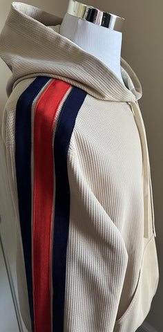 New $1750 Gucci Men Compact Jersey LOGO PRINTED Hoodie Pullover Sweater Beige L