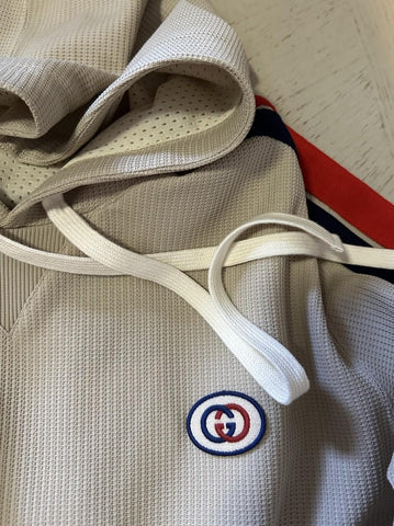 New $1750 Gucci Men Compact Jersey LOGO PRINTED Hoodie Pullover Sweater Beige L