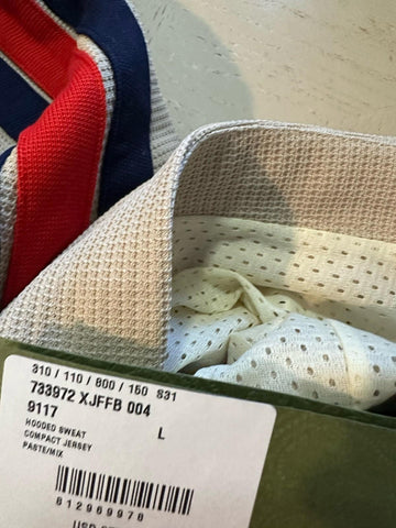 New $1750 Gucci Men Compact Jersey LOGO PRINTED Hoodie Pullover Sweater Beige L