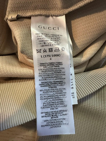New $1750 Gucci Men Compact Jersey LOGO PRINTED Hoodie Pullover Sweater Beige L
