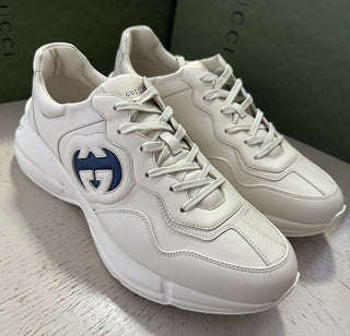 New Gucci Men GG Logo Leather Sneakers Ivory 13 US/12.5 UK 757857