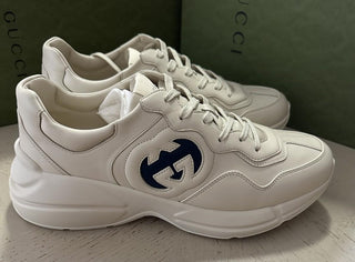 New Gucci Men GG Logo Leather Sneakers Ivory 13 US/12.5 UK 757857