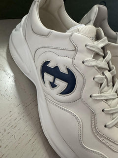 New Gucci Men GG Logo Leather Sneakers Ivory 13 US/12.5 UK 757857