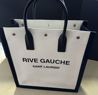 New $1900 Saint Laurent RIVE GAUCHE NORTH/SOUTH TOTE BAG Off White/Black 632539