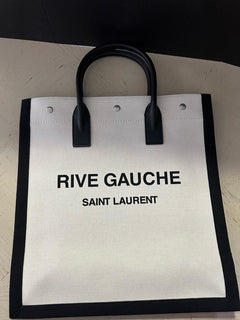 New $1900 Saint Laurent RIVE GAUCHE NORTH/SOUTH TOTE BAG Off White/Black 632539