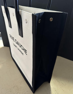 New $1900 Saint Laurent RIVE GAUCHE NORTH/SOUTH TOTE BAG Off White/Black 632539