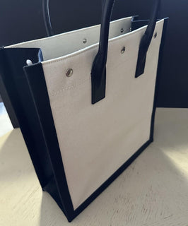 New $1900 Saint Laurent RIVE GAUCHE NORTH/SOUTH TOTE BAG Off White/Black 632539