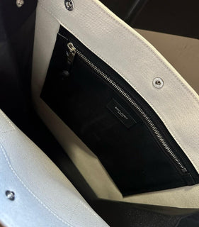New $1900 Saint Laurent RIVE GAUCHE NORTH/SOUTH TOTE BAG Off White/Black 632539