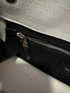 New $1900 Saint Laurent RIVE GAUCHE NORTH/SOUTH TOTE BAG Off White/Black 632539