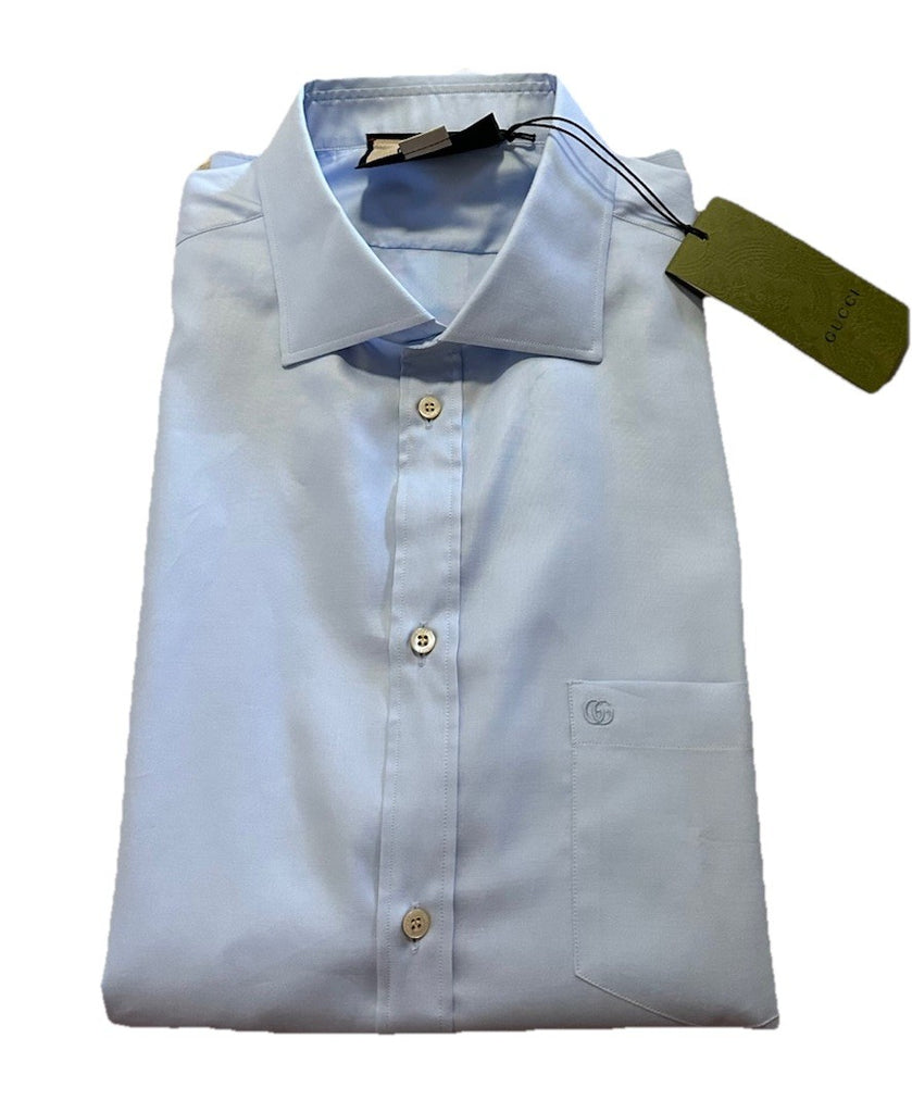 New $850 Gucci Men’s Dress Shirt Baby Blue 43/17 Italy