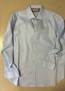 New $850 Gucci Men’s Dress Shirt Baby Blue 43/17 Italy
