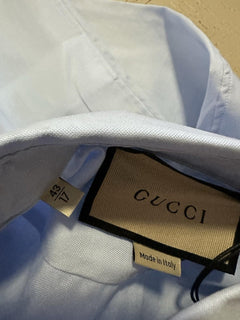 New $850 Gucci Men’s Dress Shirt Baby Blue 43/17 Italy