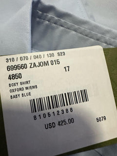 New $850 Gucci Men’s Dress Shirt Baby Blue 43/17 Italy