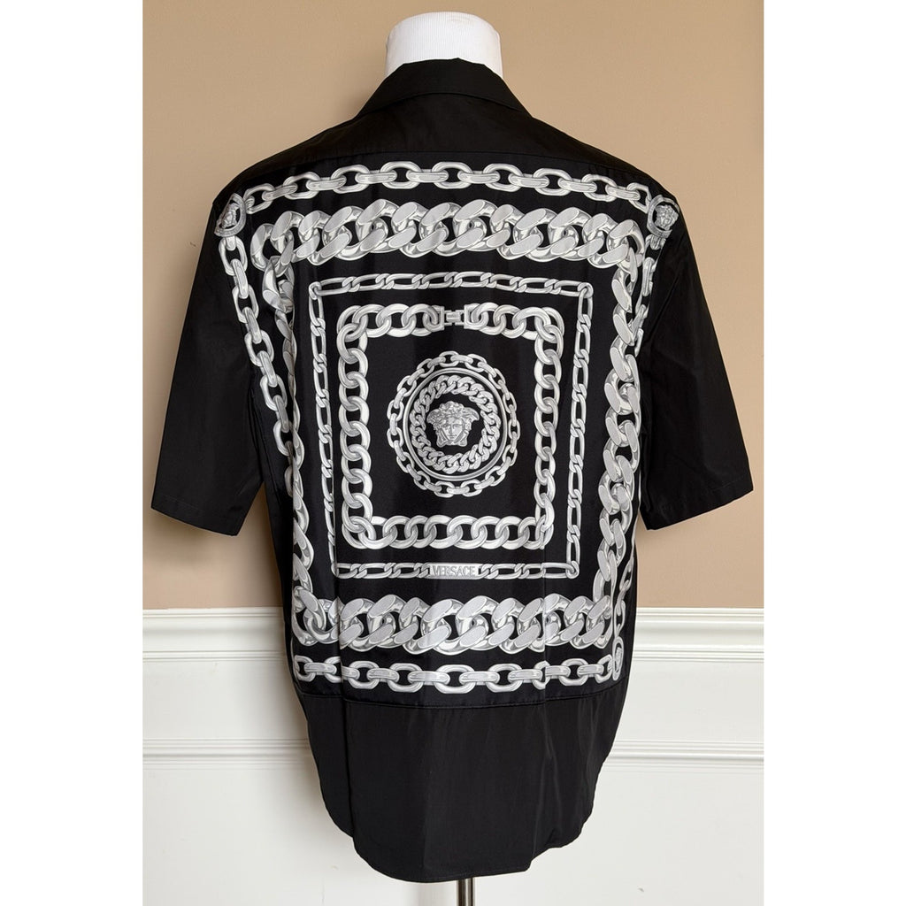 Versace Medusa Chains Short Sleeve Shirt Black 54 Eu (2XL) 1018843 IT NWT $1475
