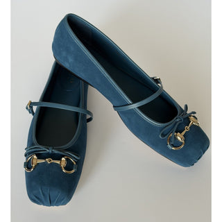 Gucci Horsebit Ballet Flat Suade Blue Sandals 10 US (40 Eu) IT 814413 NIB