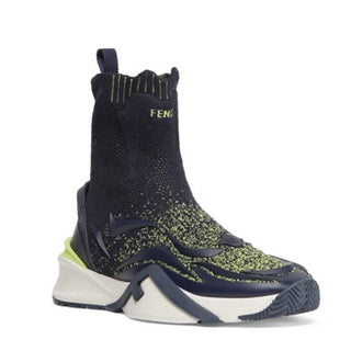 NIB $1190 Fendi Men Contrast Knit High Top Sneakers Shoes Navy/Green 12 US/11 UK