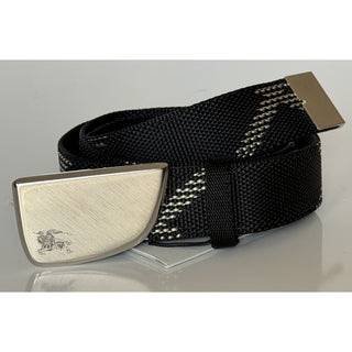 Burberry Silver Metal Buckle Shield Webbing Black Belt 100/40 8087708 NWT $490