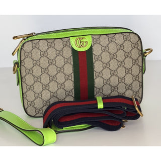 Gucci Ophidia GG Small Crossbody Bag Beige/Ebony /Neon Green 699439 NWT